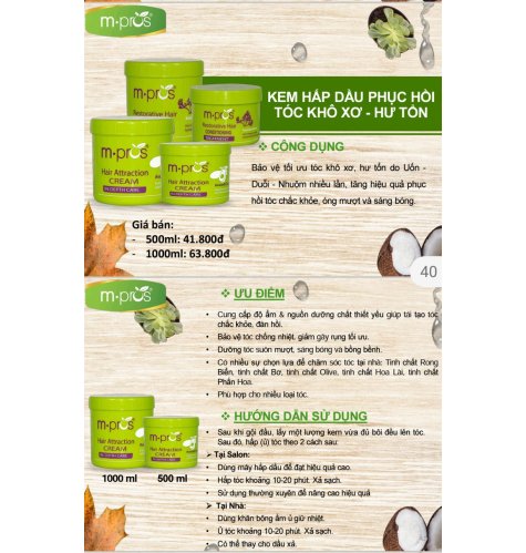 Kem hấp dầu phục hồi tóc khô xơ - Hư tổn M.Pros