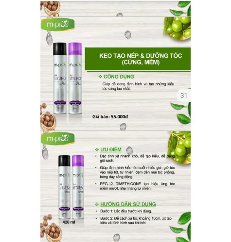 Keo tạo nếp & dưỡng tóc ( cứng mềm) M.Pros